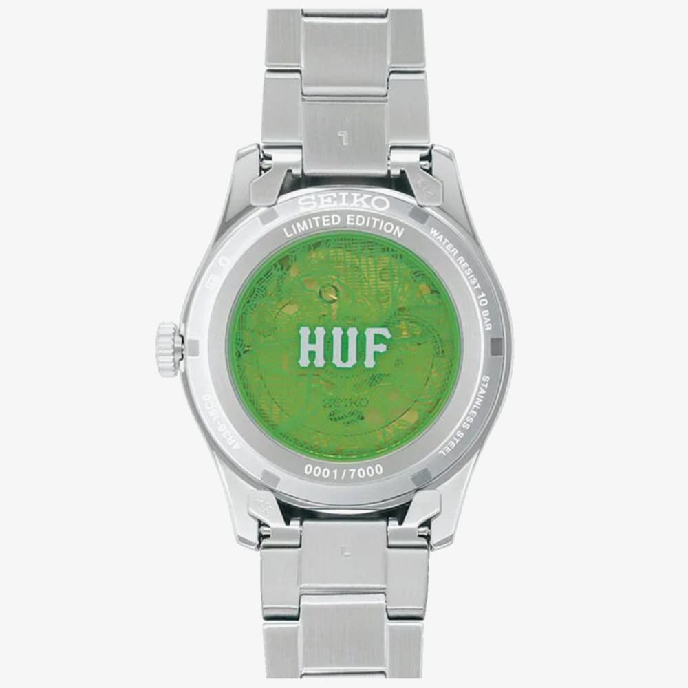Seiko Mens Limited Edition 5 Sports X HUF II Collaboration Green Bracelet Watch SRPM09K1