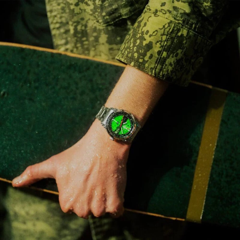 Seiko Mens Limited Edition 5 Sports X HUF II Collaboration Green Bracelet Watch SRPM09K1