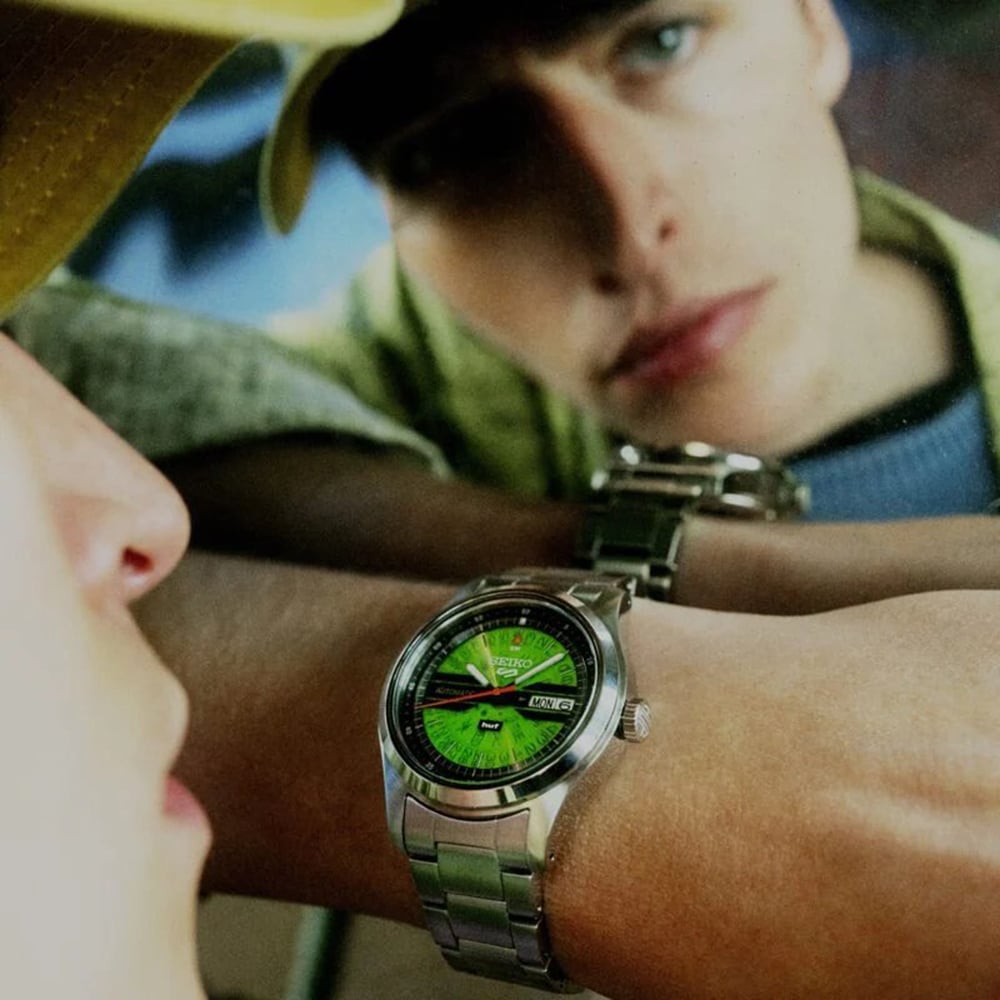 Seiko Mens Limited Edition 5 Sports X HUF II Collaboration Green Bracelet Watch SRPM09K1