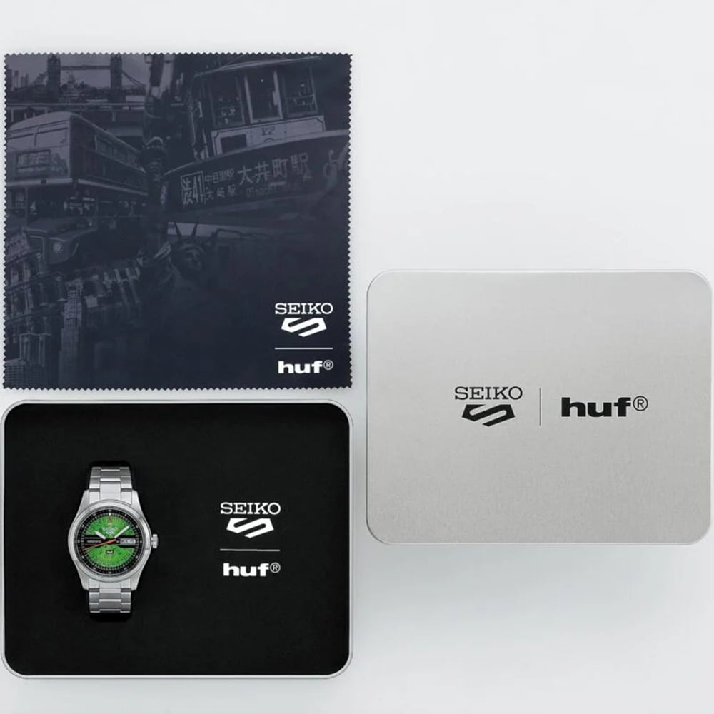 Seiko Mens Limited Edition 5 Sports X HUF II Collaboration Green Bracelet Watch SRPM09K1