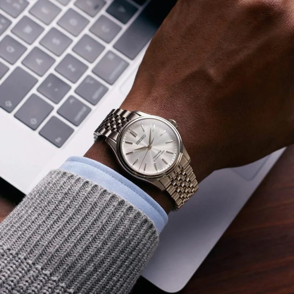 Seiko Mens Presage Classic Series Shironeri White Dial Bracelet Watch HCC001J1