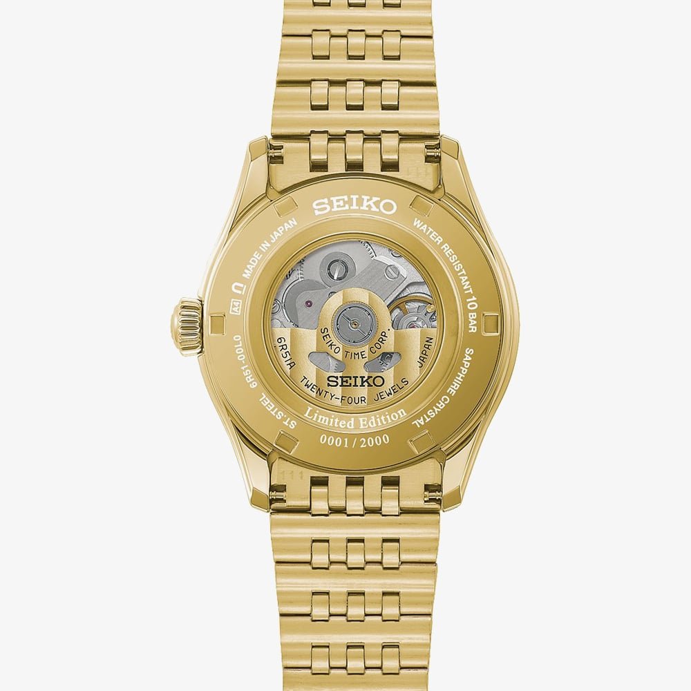 Seiko Mens Limited Edition Presage Classic x Tradman's Bonsai Matsuba-iro Green Dial Golden Bracelet Watch HCC009J1