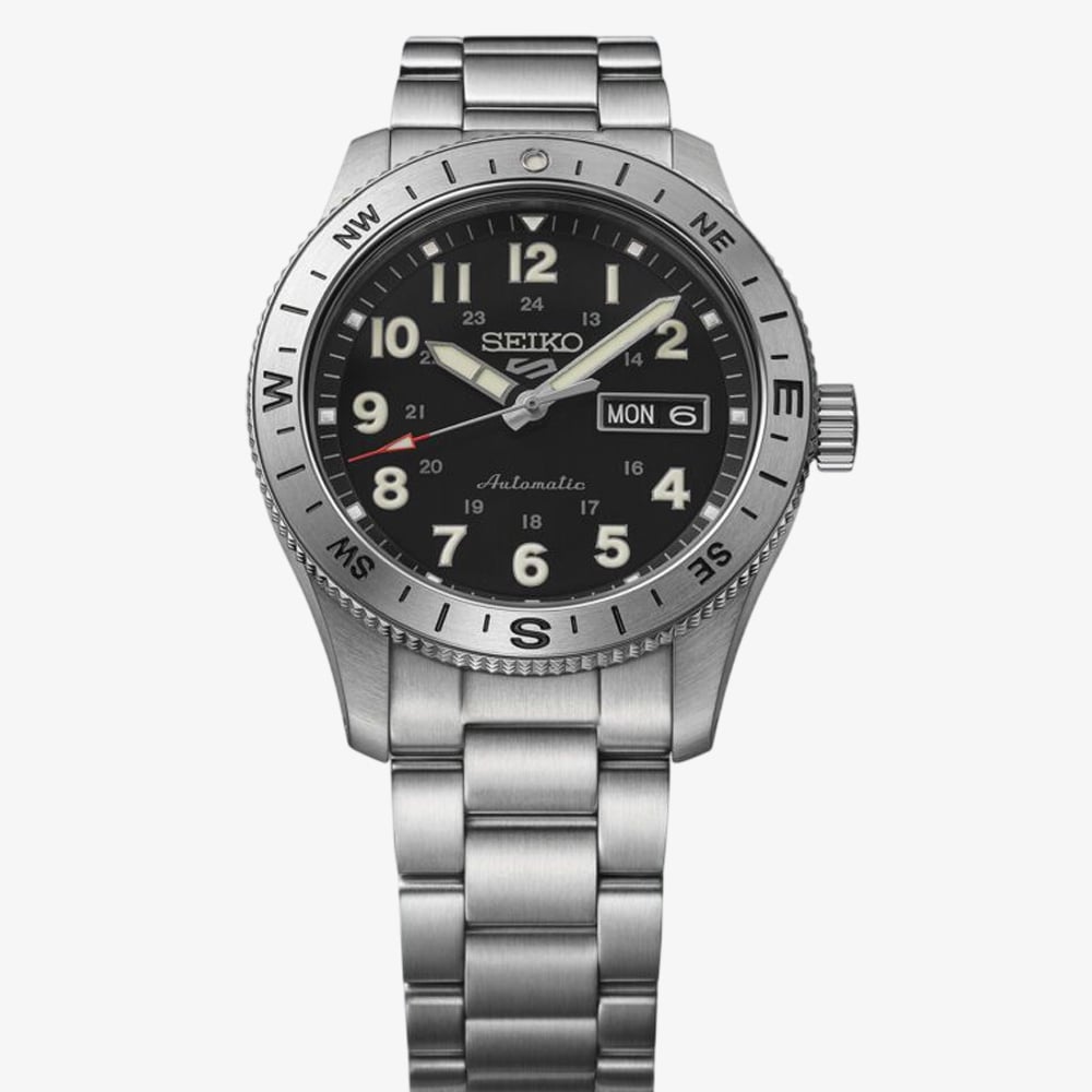 Seiko Mens 5 Sports Field Automatic Black Dial Stainless Steel Bracelet Watch HDB006K1