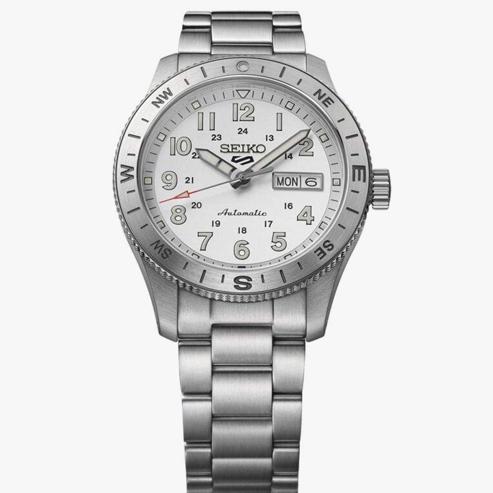 Seiko Mens 5 Sports Field Automatic White Dial Stainless Steel Bracelet Watch HDB007K1