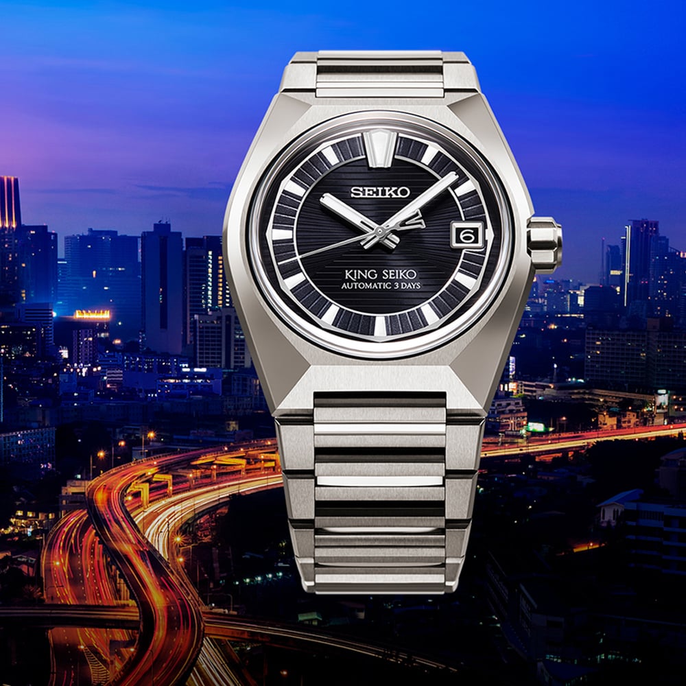 Seiko Mens King Seiko 'Tokyo Highway'  Black Dial Titanium Bracelet Watch HKF003J1
