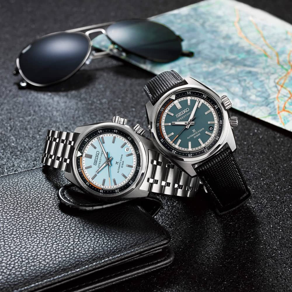 Seiko Mens Prospex 'Heritage Motoring' Countdown Speedtimer Powder Blue Dial Bracelet Watch HBC003J1