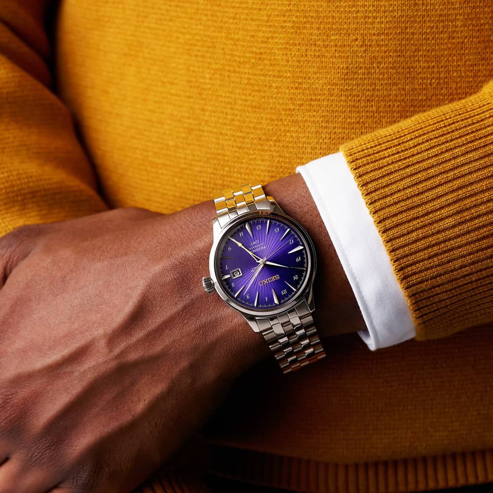 Seiko Mens Limited Edition Presage Cocktail Time 145th Anniversary GMT Purple Dial Bracelet Watch HCB006J1