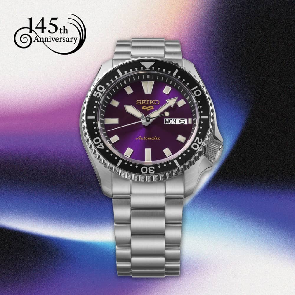 Seiko Mens Limited Edition 5 Sports SKX 145th Anniversary Purple Dial Bracelet Watch HDB003K1