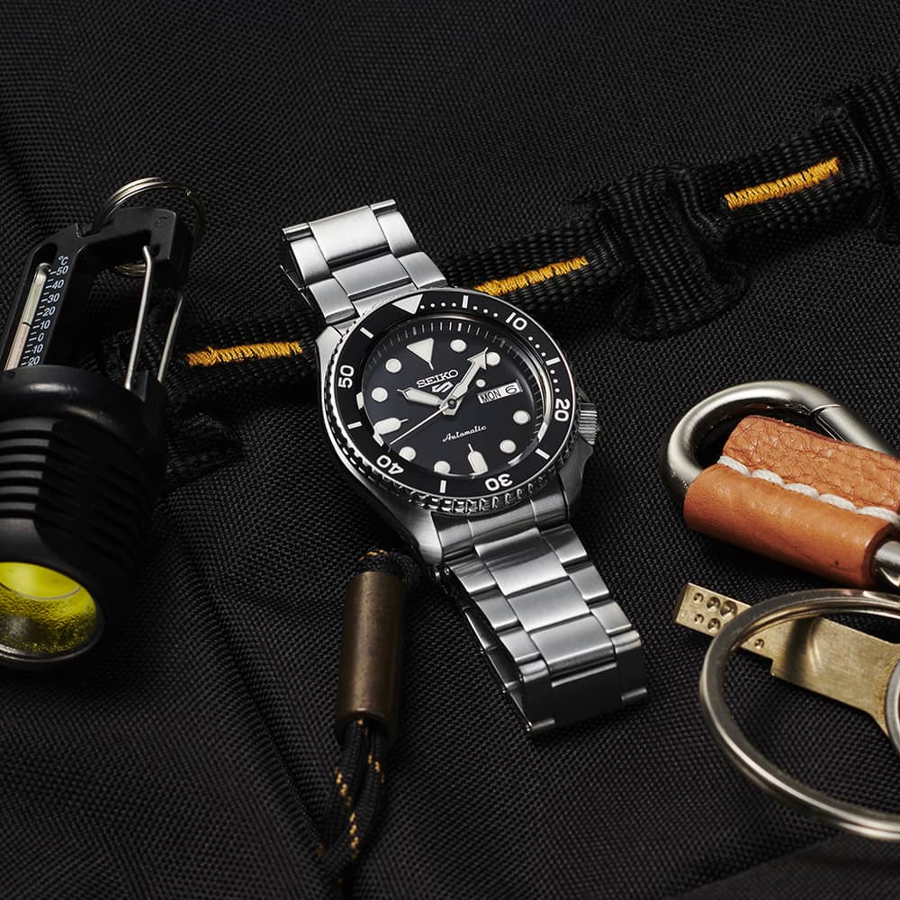 Seiko Mens 5 Sports Automatic Black Bracelet Watch SRPD55K1