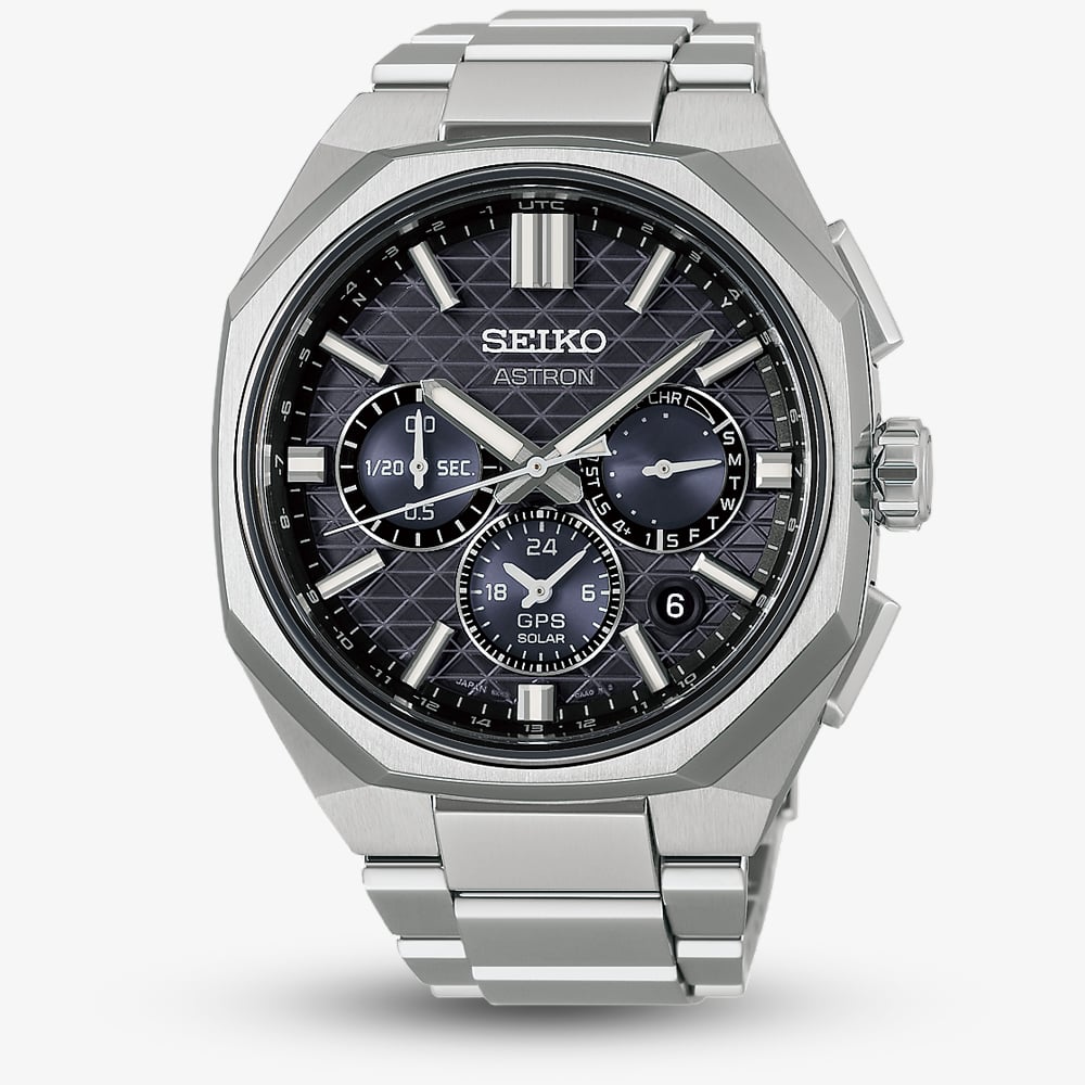 Seiko Mens Astron Tesselate GPS Solar Black Dial Titanium Bracelet Watch HAB002J1