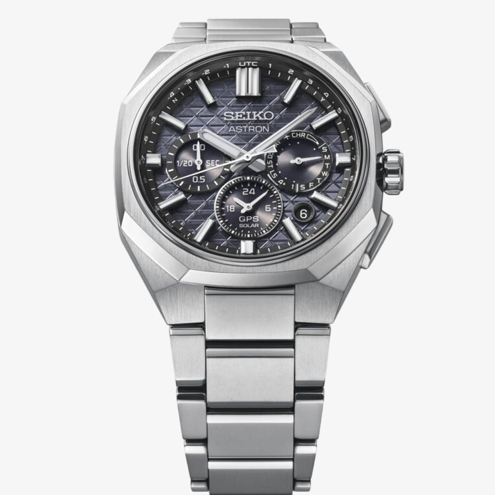 Seiko Mens Astron Tesselate GPS Solar Black Dial Titanium Bracelet Watch HAB002J1
