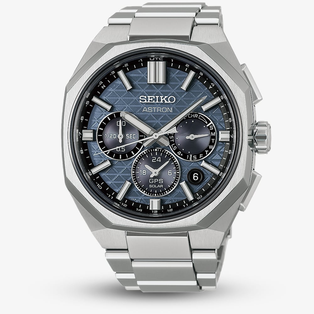 Seiko Mens Astron Tesselate GPS Solar Blue Dial Titanium Bracelet Watch HAB001J1