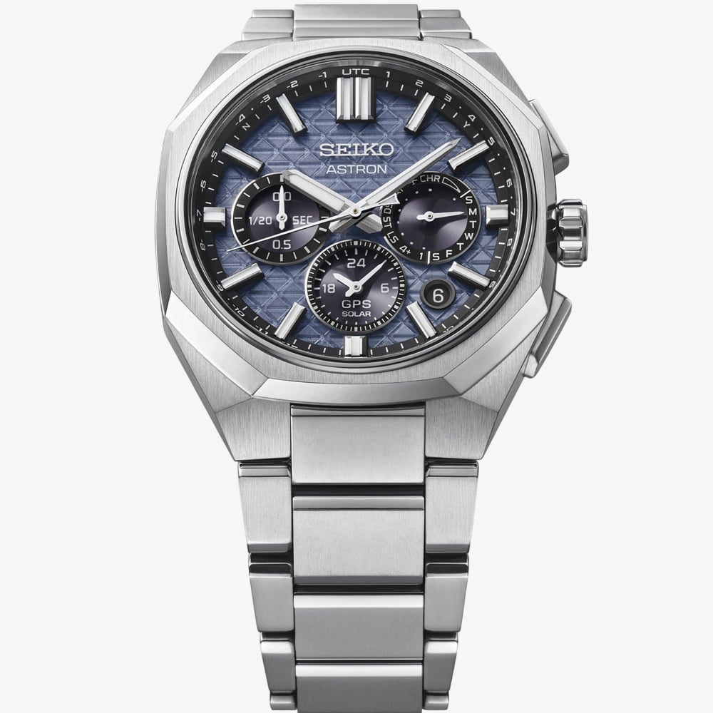 Seiko Mens Astron Tesselate GPS Solar Blue Dial Titanium Bracelet Watch HAB001J1