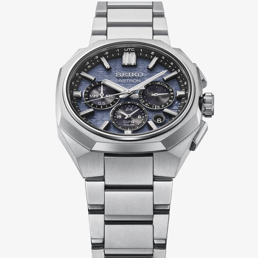 Seiko Mens Astron Tesselate GPS Solar Blue Dial Titanium Bracelet Watch HAB001J1