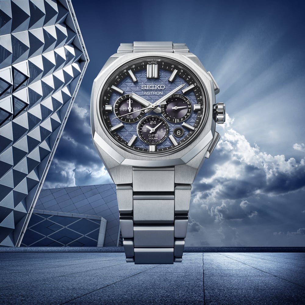 Seiko Mens Astron Tesselate GPS Solar Blue Dial Titanium Bracelet Watch HAB001J1