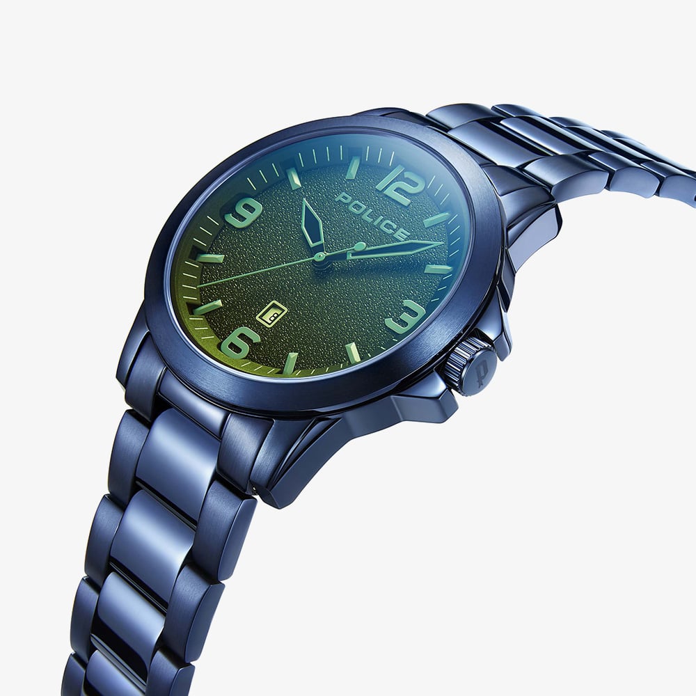 Police Mens Cliff Matt Blue Stainless Steel Bracelet Watch PEWJH2194503
