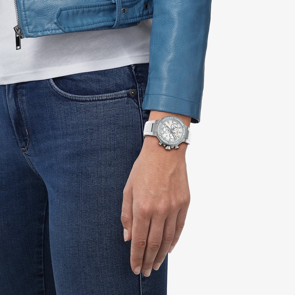 Tissot Ladies T-Race White Mother Of Pearl Dial Chronograph Watch T141.817.97.111.00