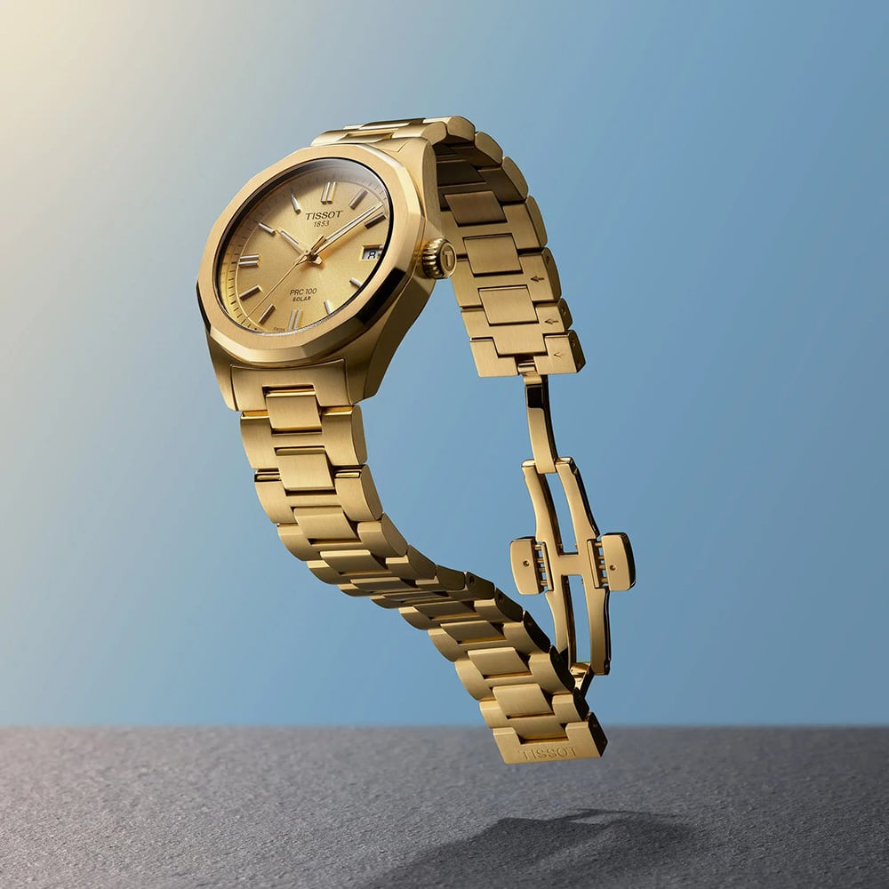 Tissot Ladies PRC 100 Gold Champagne Dial Date Watch T151.822.33.021.00