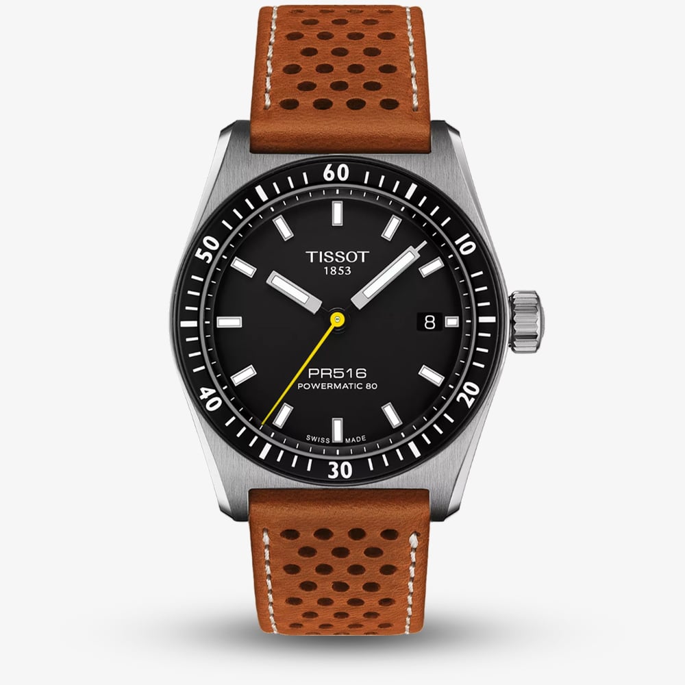 House of Watches - Tissot Mens PR516 Brown Leather Strap Watch T149.407.16.051.00