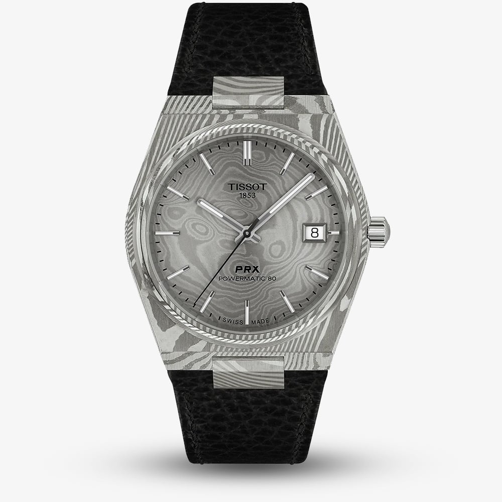 House of Watches - Tissot Mens PRX Damascus Steel Black Leather Strap Watch T137.807.96.081.00