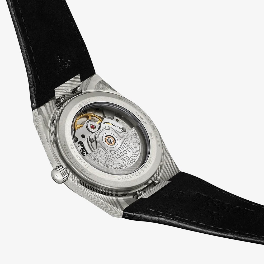 Tissot Mens PRX Damascus Steel Black Leather Strap Watch T137.807.96.081.00