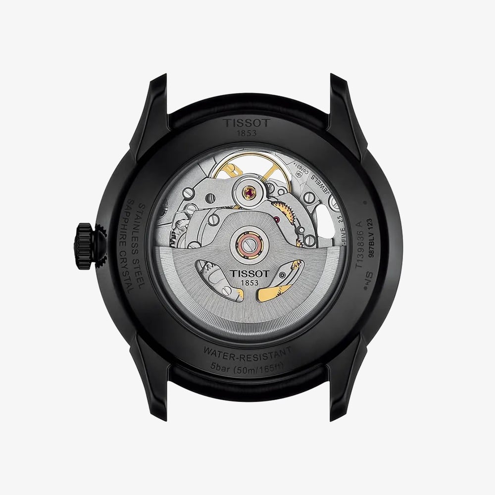 Tissot Chemin Des Tourelles Skeleton Dial Black Leather Strap Watch T139.836.36.441.00