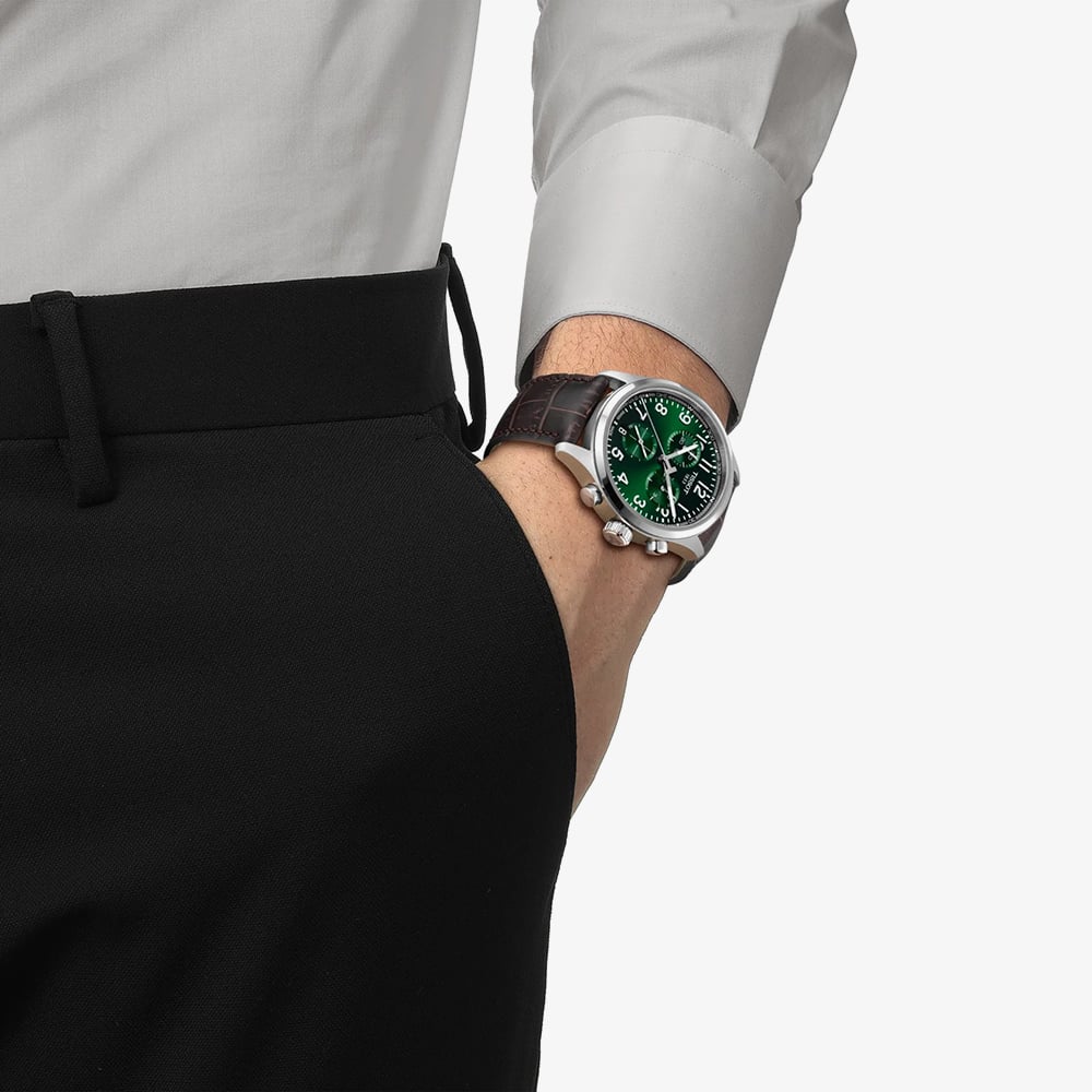Tissot Mens Chrono L 42mm Green Dial Brown Leather Strap Watch T116.417.16.092.00