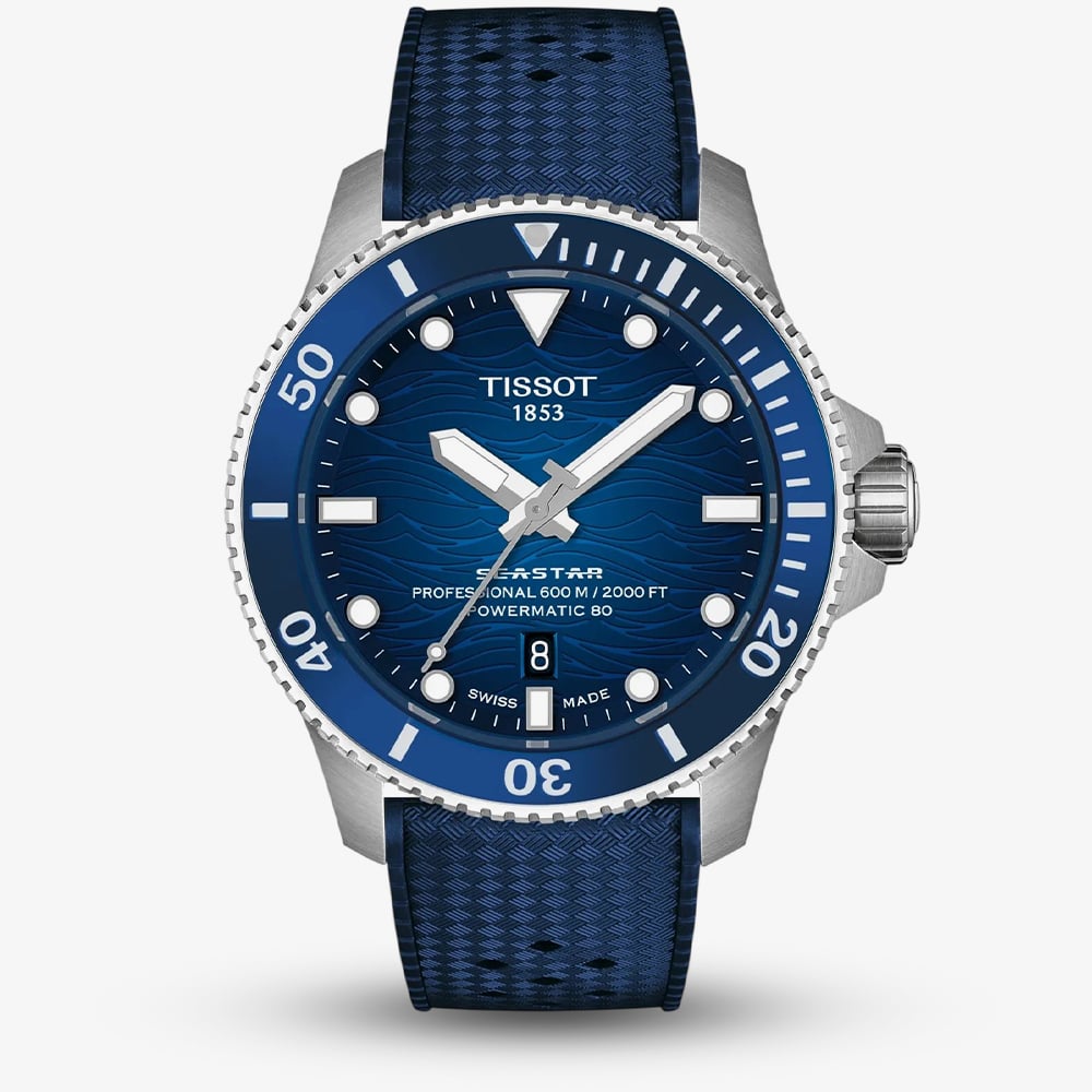 Tissot Seastar 2000 Men's Automatic Watch with 44mm Blue Wave Dial and Durable Rubber Strap - Image 3