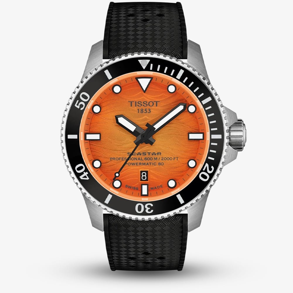 House of Watches - Tissot Mens Seastar 2000 44mm Orange Dial Rubber Strap Watch T120.907.17.281.00