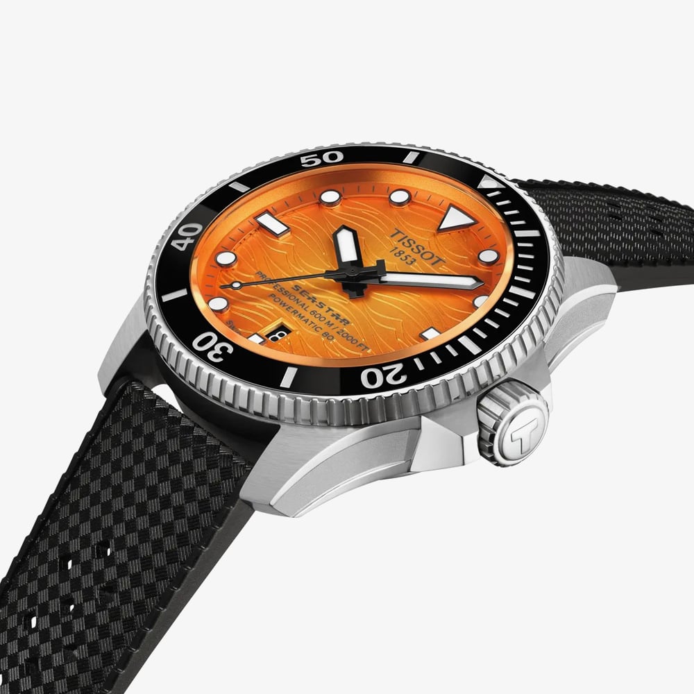 Tissot Mens Seastar 2000 44mm Orange Dial Rubber Strap Watch T120.907.17.281.00