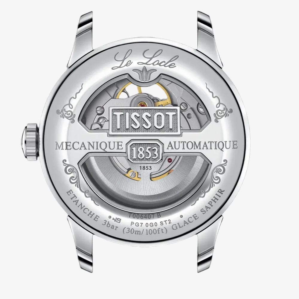 Tissot Mens Le Locle Open Heart Silver Dial Brown Leather Strap Watch T006.407.16.033.01