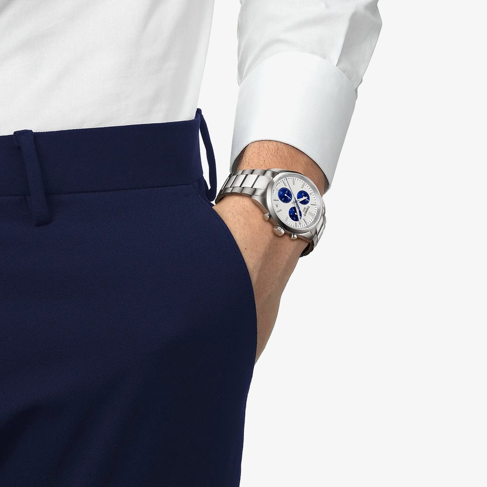 Tissot Mens PR100 White Dial Chronograph Bracelet Watch T150.417.11.011.00