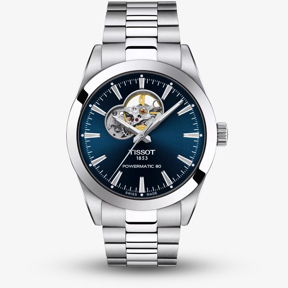 House of Watches - Tissot Mens Gentleman Open Heart Skeleton Blue Bracelet Watch T127.407.11.041.01
