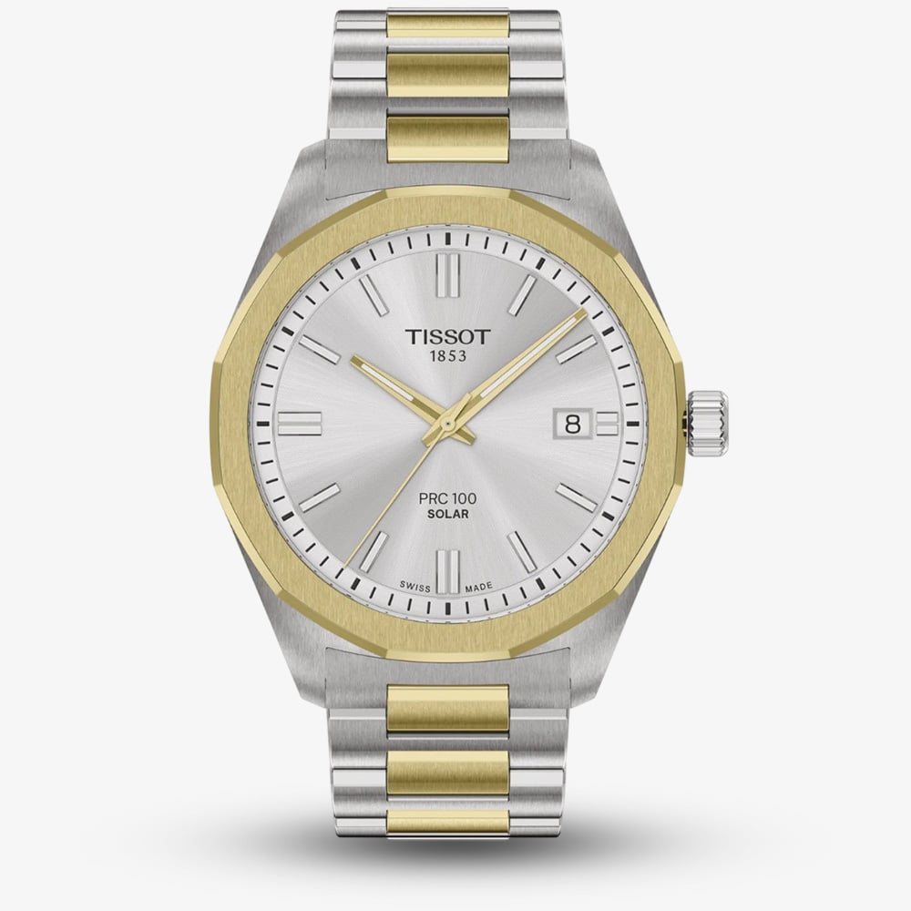 House of Watches - Tissot Mens PRC 100 Solar Silver Dial Two Tone Bracelet Watch T151.422.22.031.00