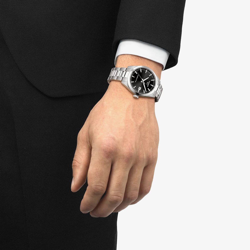 Tissot Mens Gentleman 38mm Powermatic 80 Black Dial Bracelet Watch T165.807.11.051.00