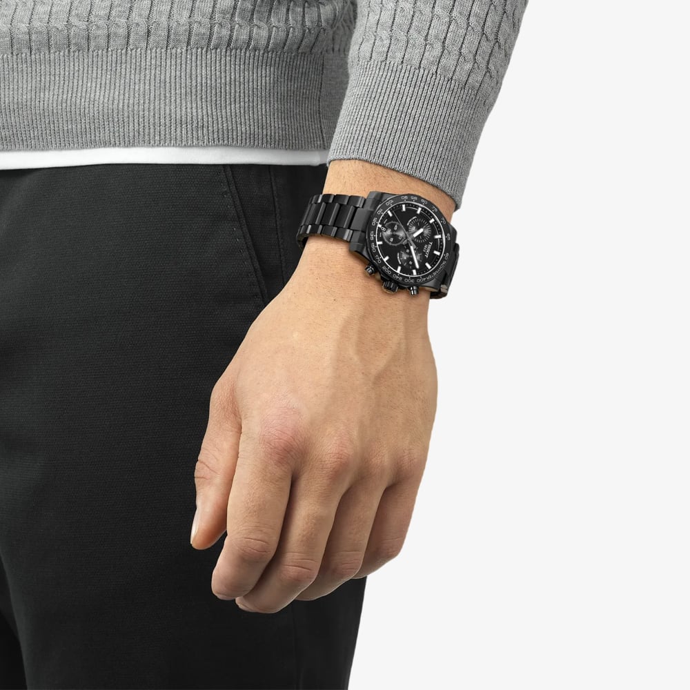 Tissot  Mens SuperSport Black Chronograph Dial Stainless Steel Bracelet Watch T125.417.33.051.00