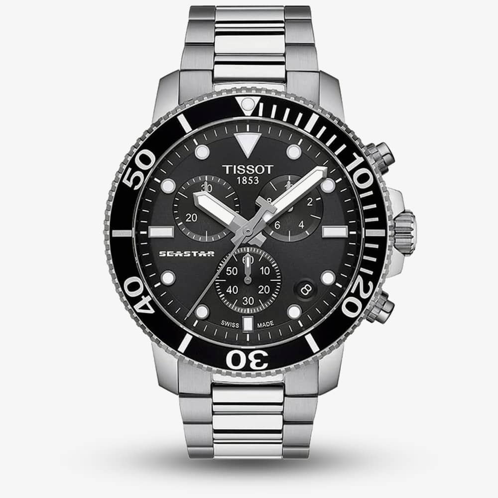 House of Watches - Tissot Mens T-Sport Seastar 1000 Chronograph Black Dial Stainless Steel Bracelet Watch T120.417.11.051.00