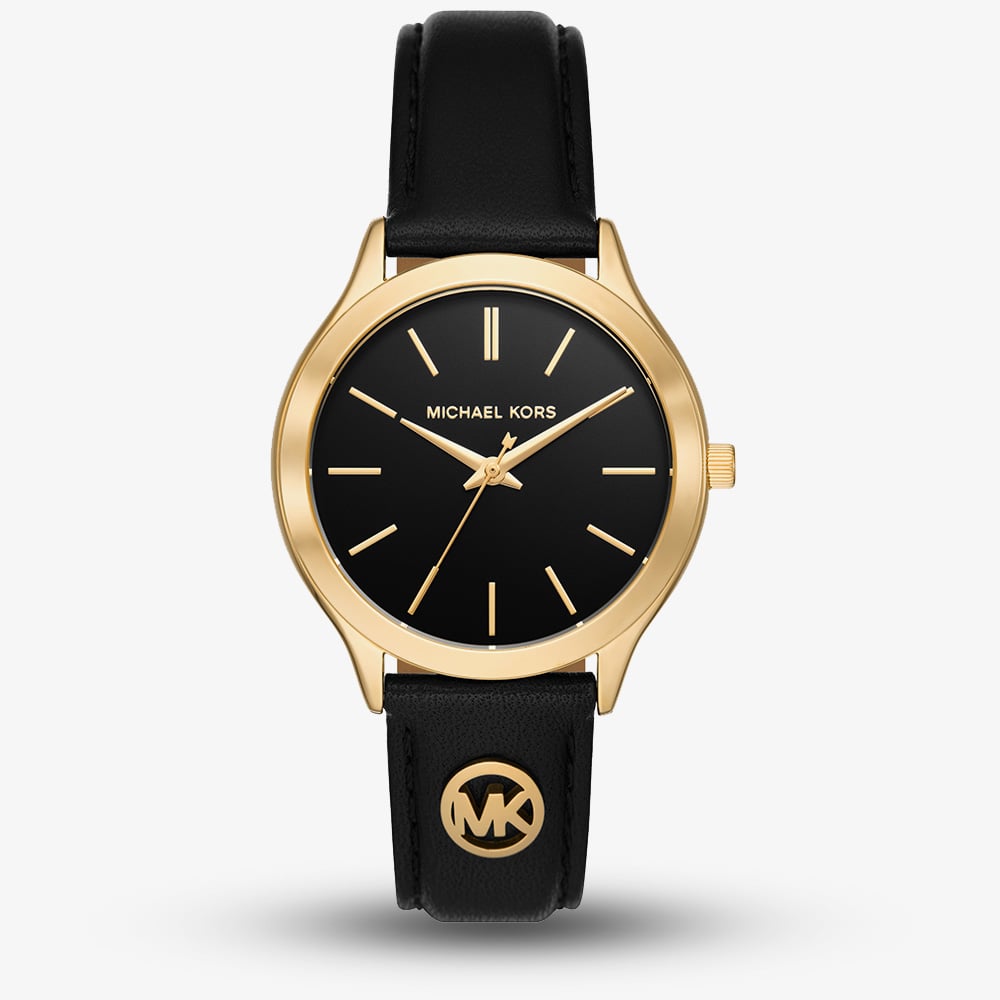 House of Watches - Michael Kors Ladies Slim Runway Black Leather Strap Watch MK7553