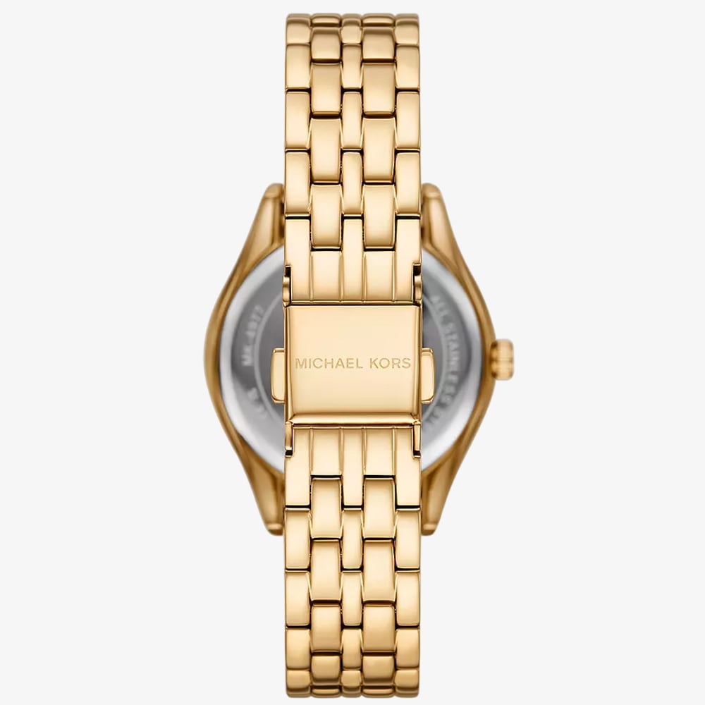 Michael Kors Ladies Harlowe Gold Plated Watch Pave Bangle & Earrings Set MK4974SET