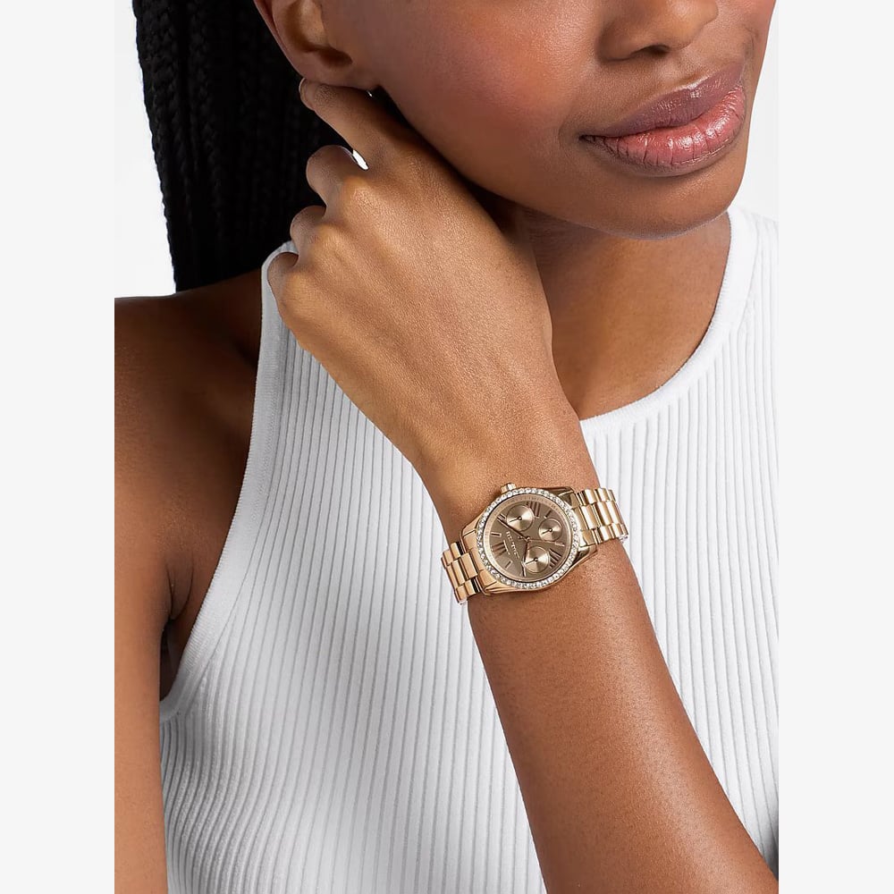 Michael Kors Ladies Mini Lexington Pavé Brushed Beige Gold -Tone Bracelet Watch MK7631