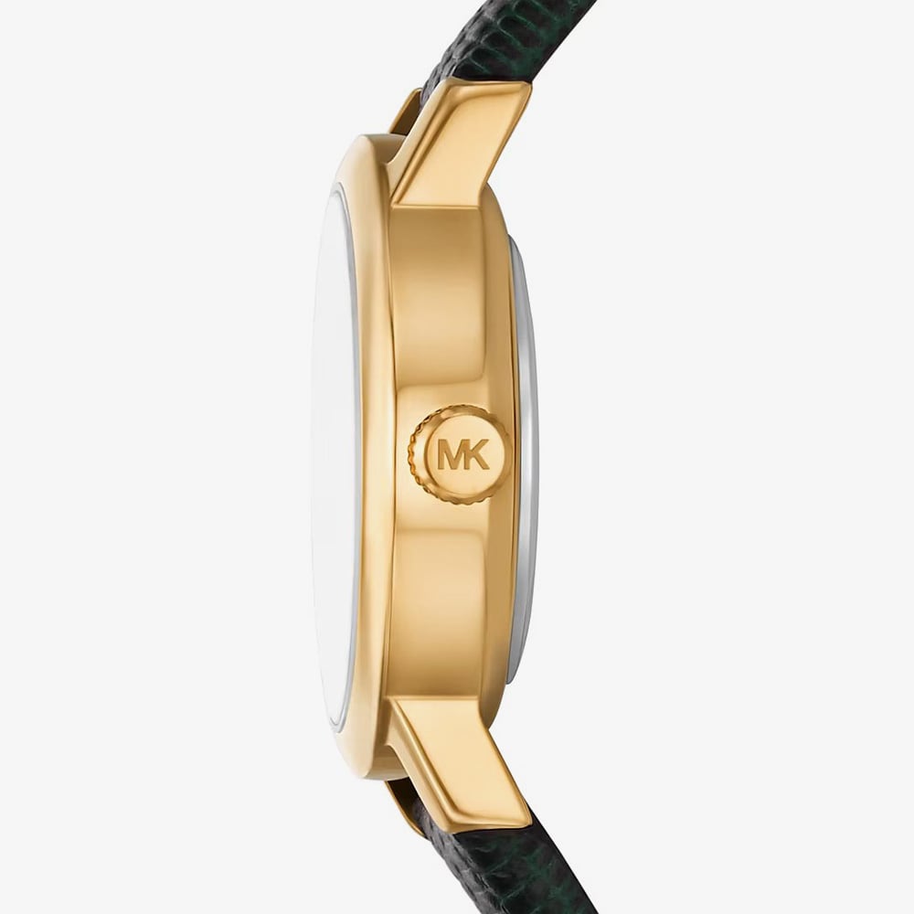 Michael Kors Ladies Green Petite Maude Gold -Tone and Lizard Embossed Leather Watch MK7633