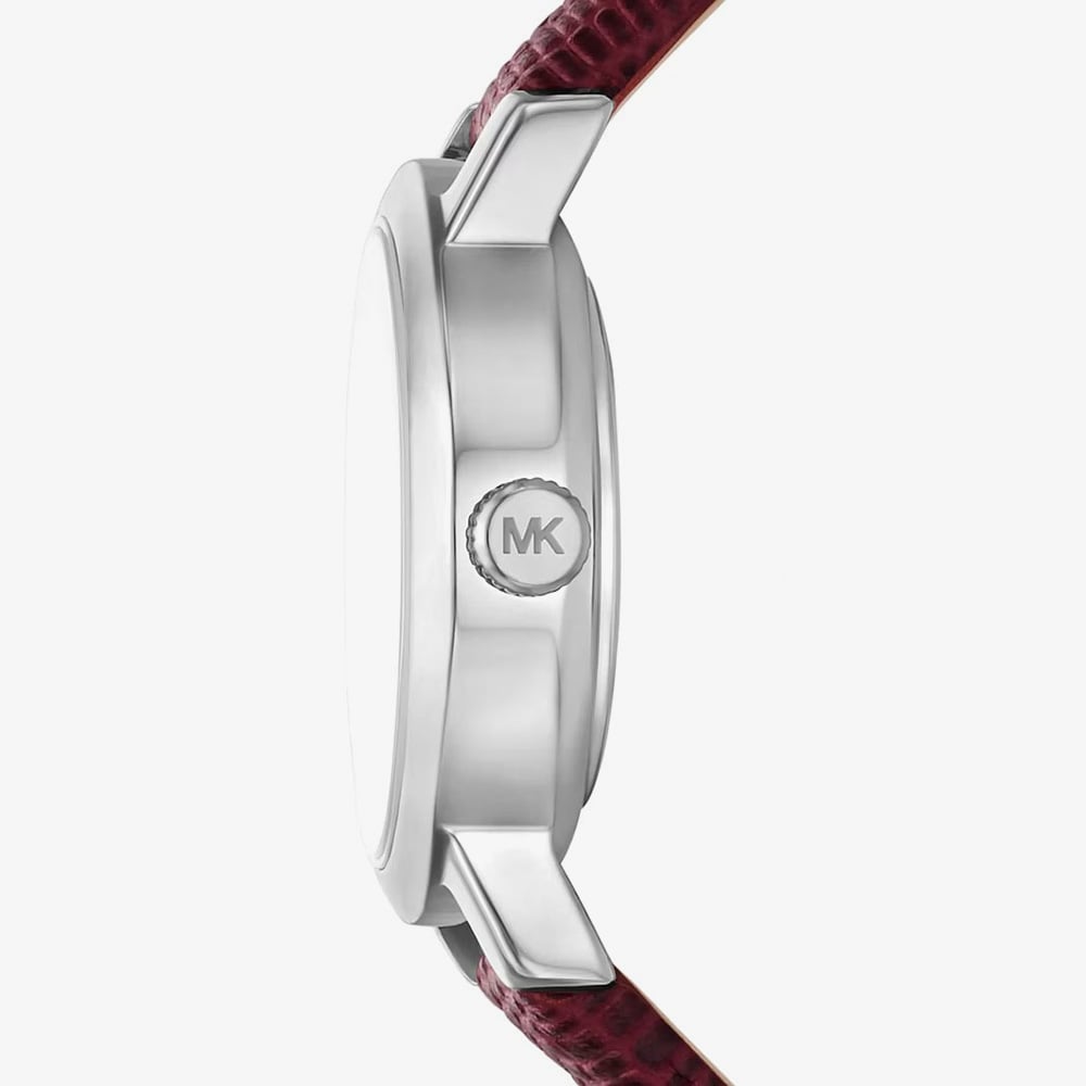 Michael Kors Ladies Red Oxblood Petite Maude Silver -Tone and Lizard Embossed Leather Watch MK7634