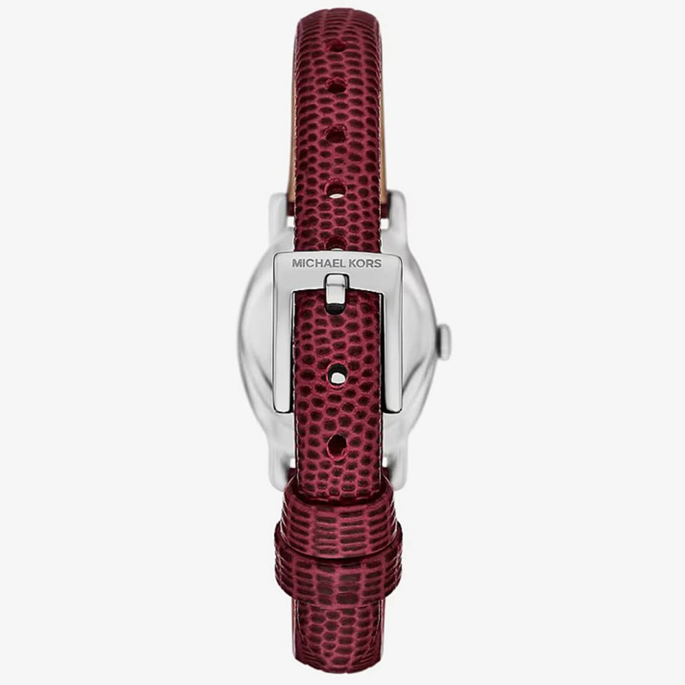 Michael Kors Ladies Red Oxblood Petite Maude Silver -Tone and Lizard Embossed Leather Watch MK7634