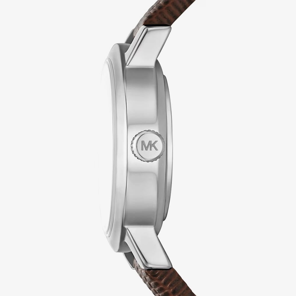 Michael Kors Ladies Brown Chocolate Petite Maude Silver -Tone and Lizard Embossed Leather Watch MK7635