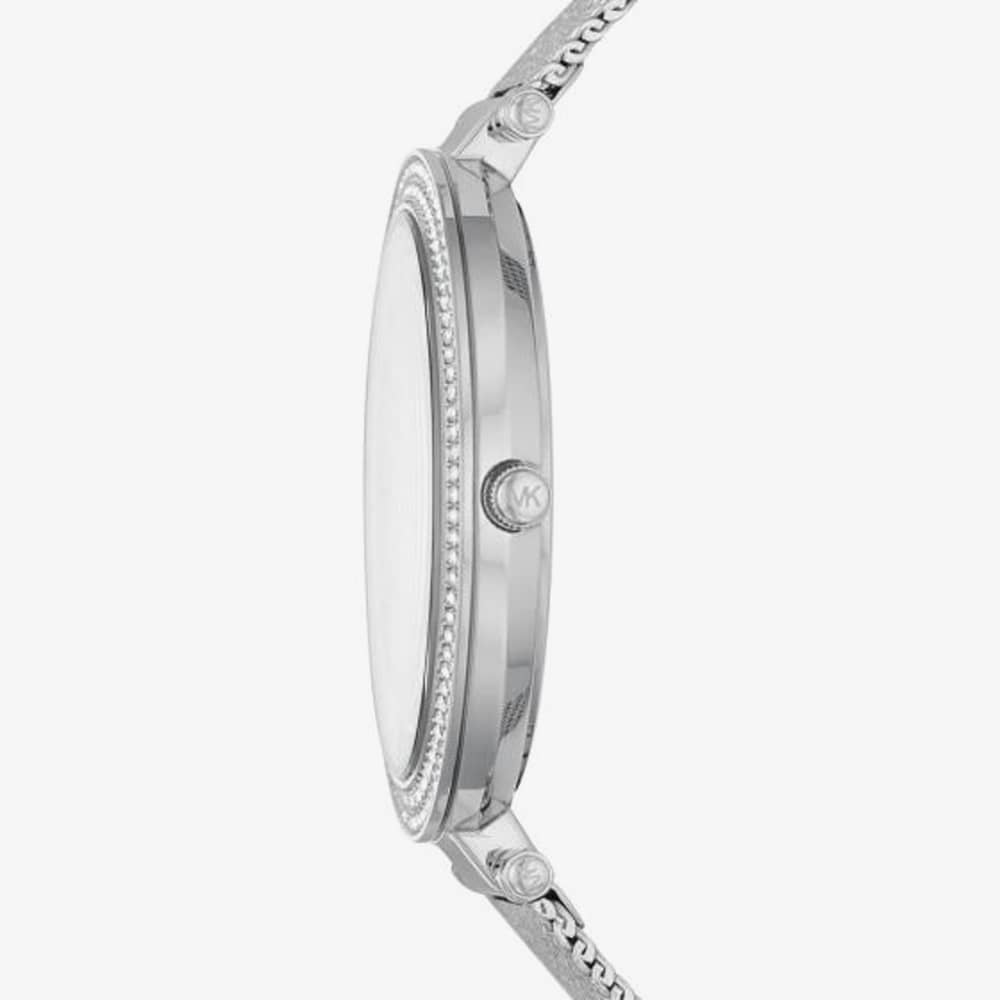 Michael Kors Ladies Darci Stainless Steel Pink Mother Of Pearl Dial Crystal Set Bezel Mesh Strap Watch MK4518