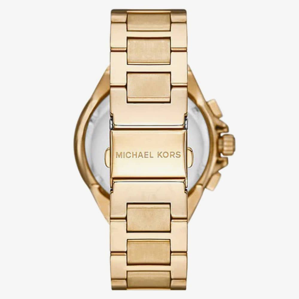 Michael Kors Ladies Camille 43mm Gold Plated White Dial Chronograph Watch MK7270