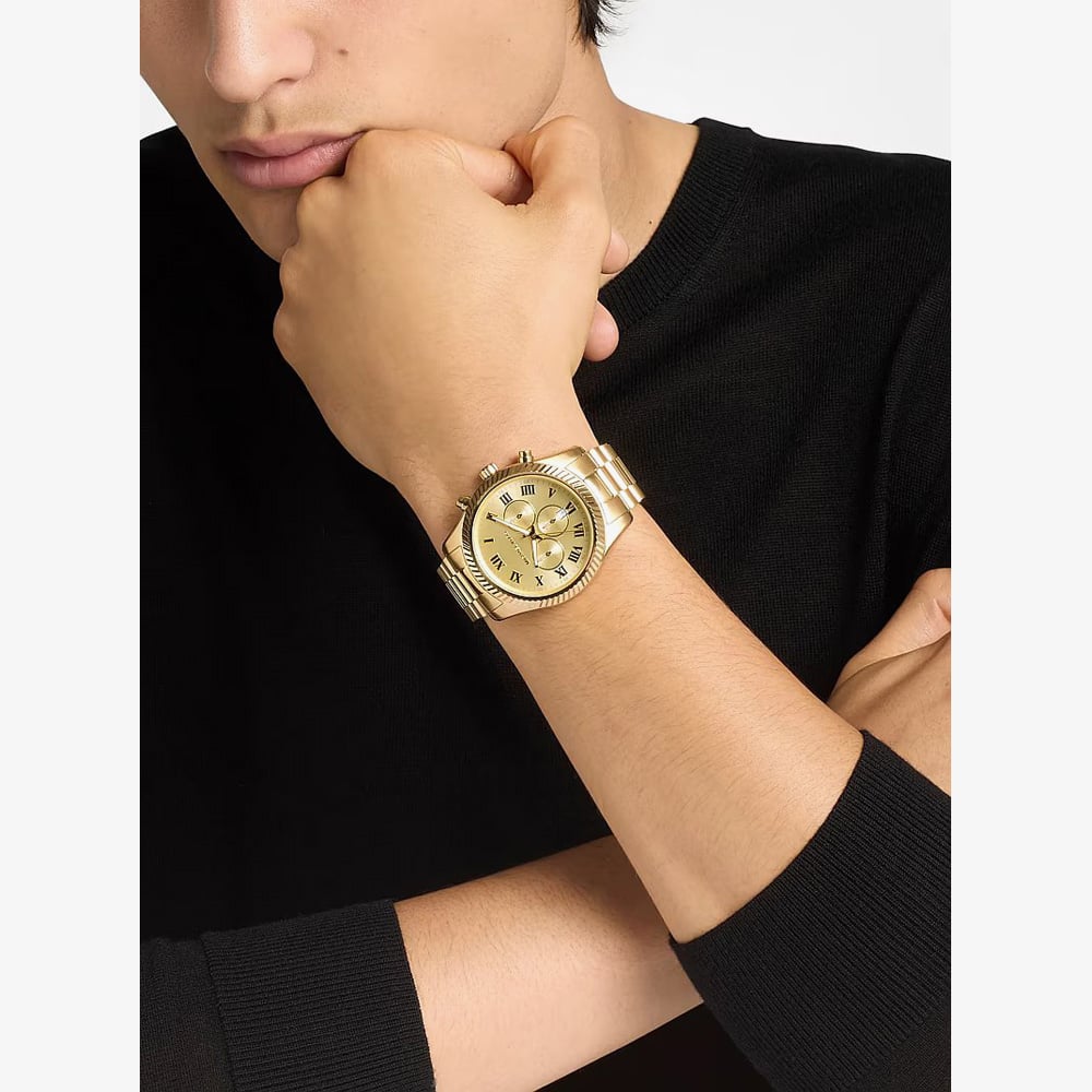 Michael Kors Mens Oversized Lexington Gold -Tone Bracelet Watch MK9276