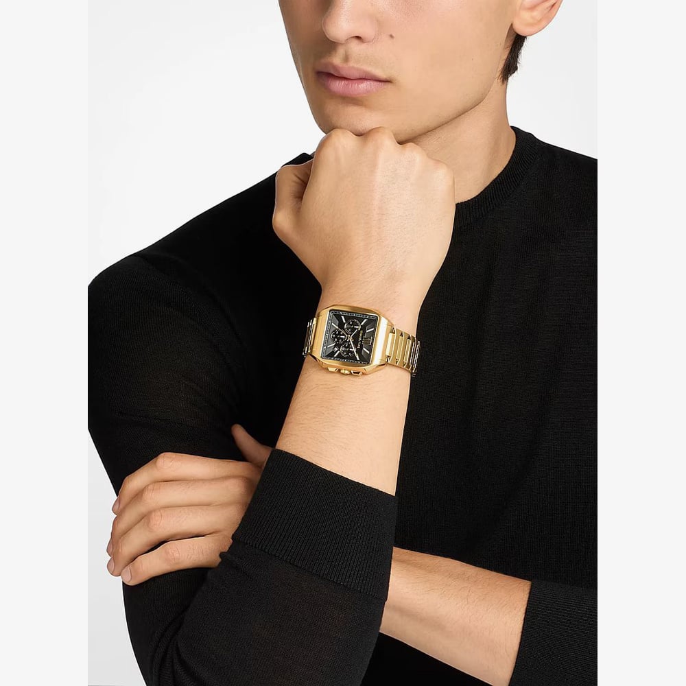 Michael Kors Mens Hayes Oversized Black Dial Gold -Tone Sport Bracelet Watch MK9281