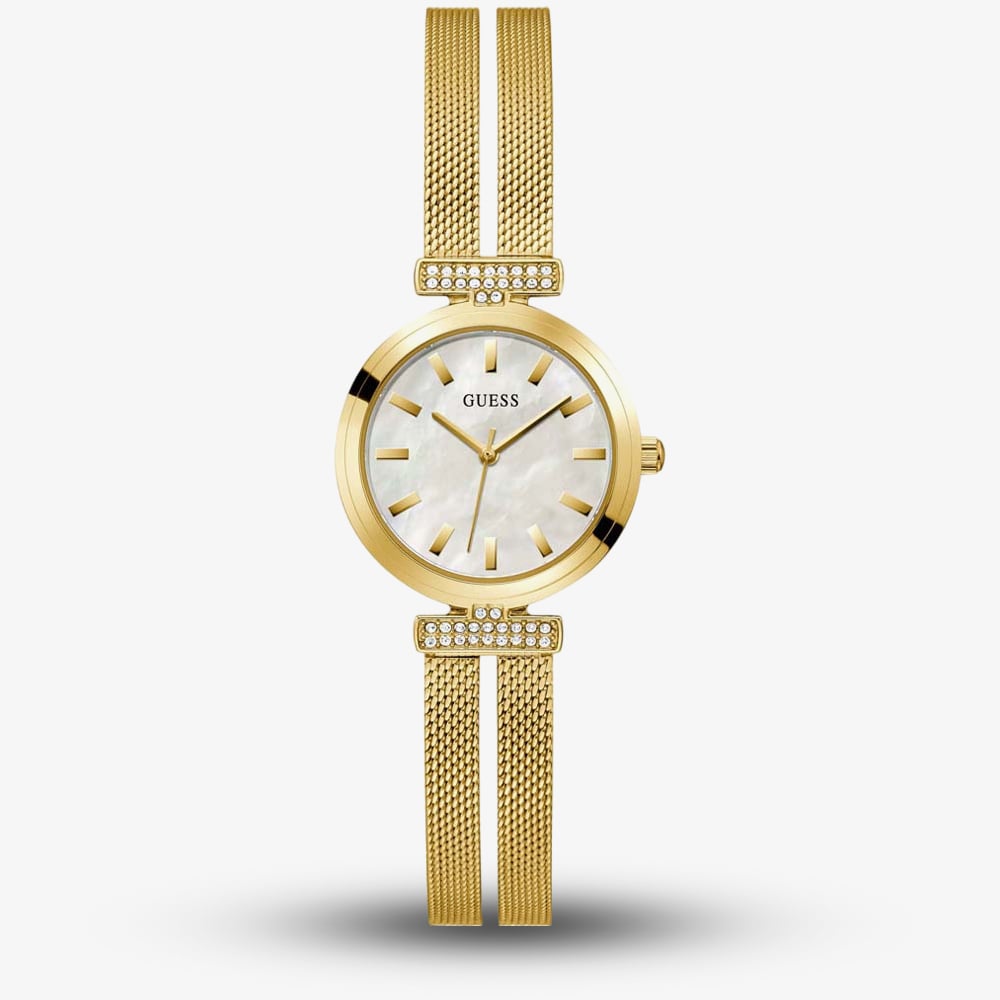 House of Watches - Guess Ladies Array Gold Tone Mother Of Pearl Crystal Watch GW0471L2