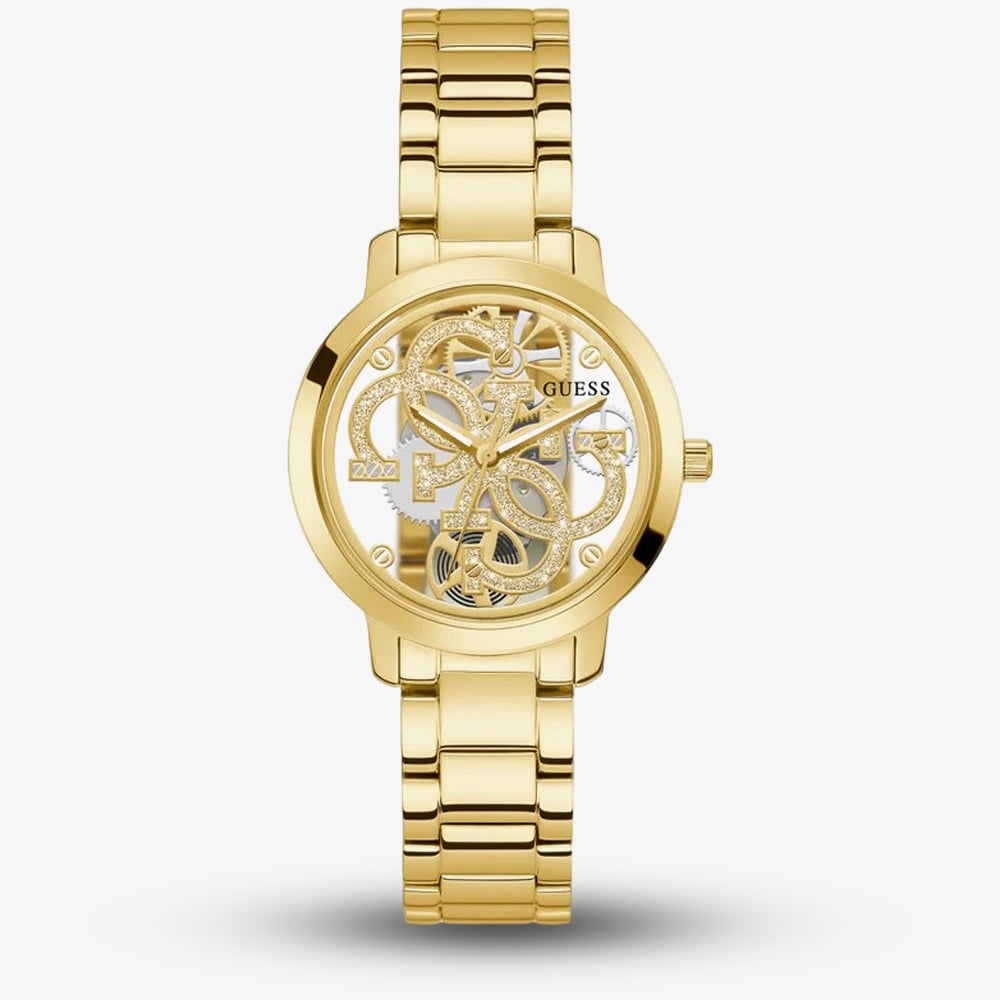 House of Watches - Guess Ladies Quattro Clear Gold Tone Skeleton Dial Watch GW0300L2